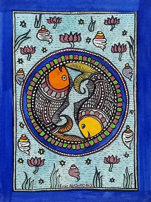 Pair Of Pond Fishes | Cow Duck Coated On Ivory Sheet | By Ruchi Agnihotri