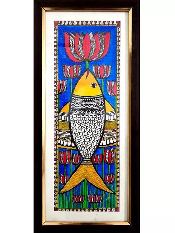 Attractive Fish With Lotus | Without Frame | Handmade Paper | By Neena Kumari