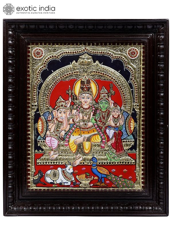 Lord Shiva Family | 24 Karat Gold Work | Framed Tanjore Painting