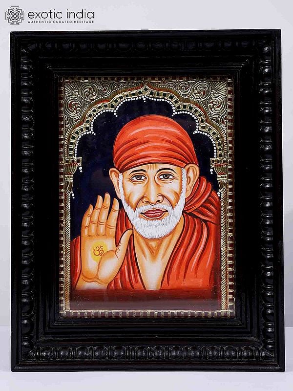 Blessing Sai Baba Framed Tanjore Painting | 24 Karat Gold Work
