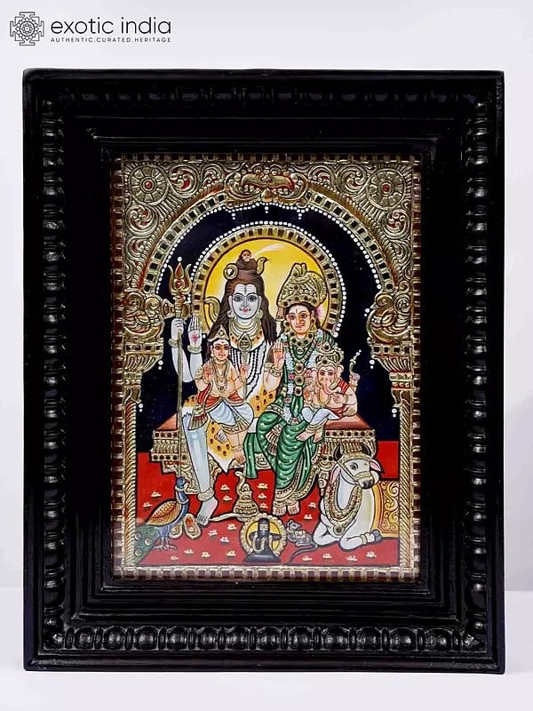 Lord Shiva Family Framed Tanjore Painting | 24 Karat Gold Work