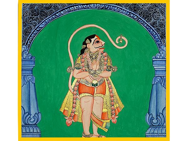 Lord Hanuman in Namaskar Mudra | Mysore Painting by Anjali Ram
