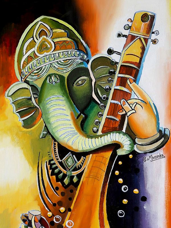 Musical Ganesha Acrylic Painting on Canvas | Bhavya Murarka | Exotic ...