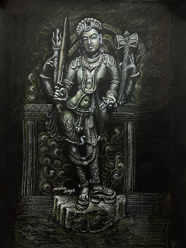 Veerabhadra in Hoysala Style Painting by Nisha Singh | with Frame