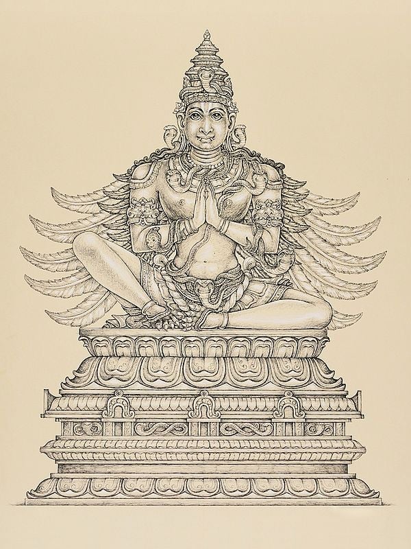 Lord Garuda with Folded Hands | Pen and Pencil on Toned Paper | Drdha Vrata Gorrick