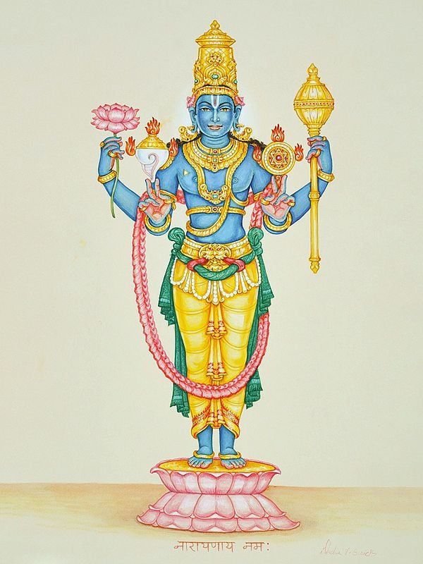Pencil Art Painting of Lord Vishnu | Acrylic and Pencil on Paper | Drdha Vrata Gorrick