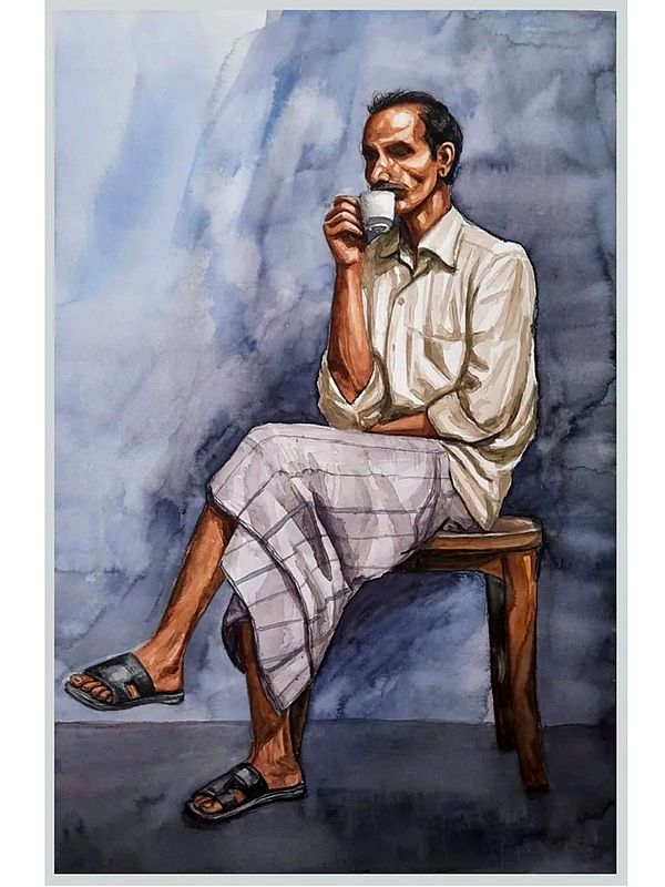 Old Man Drinking Tea | Painting by Noharika Deogade