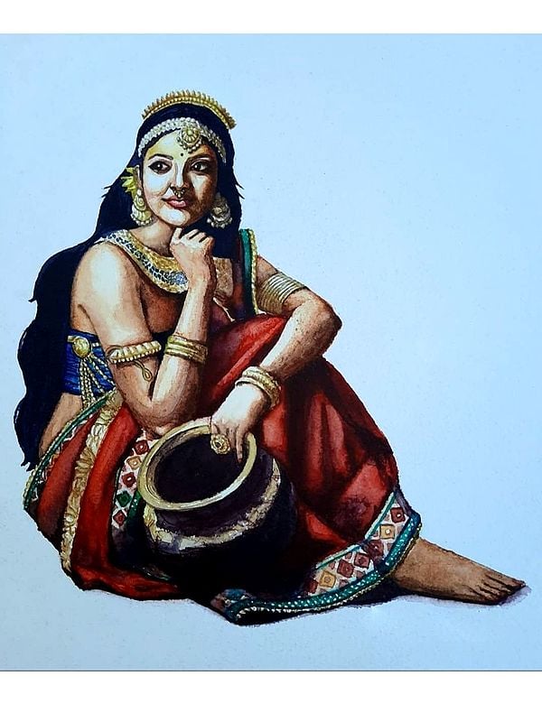 A Beautiful Indian Woman Holding a Matka | Painting by Noharika Deogade