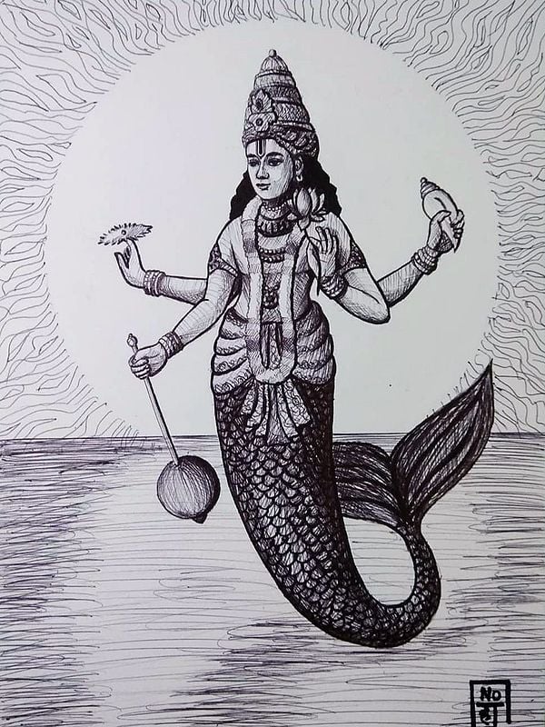Matsya Avatar of Lord Vishnu | Painting by Noharika Deogade