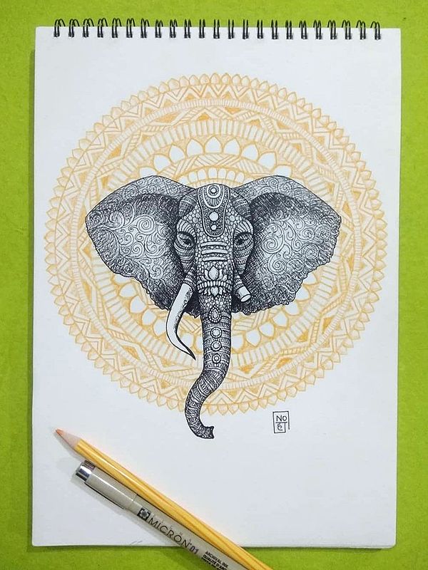 Elephant Head on Mandala Background | Painting by Noharika Deogade