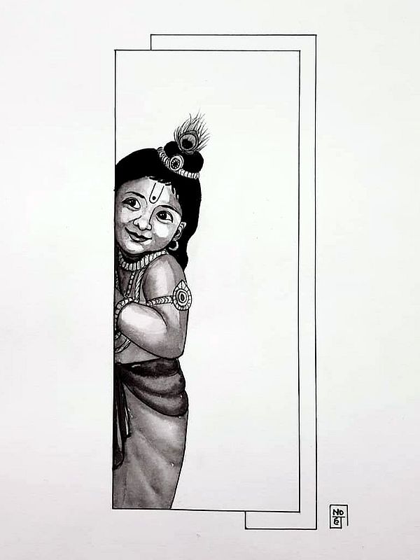 Playing Hide and Seek Krishna | Painting by Noharika Deogade