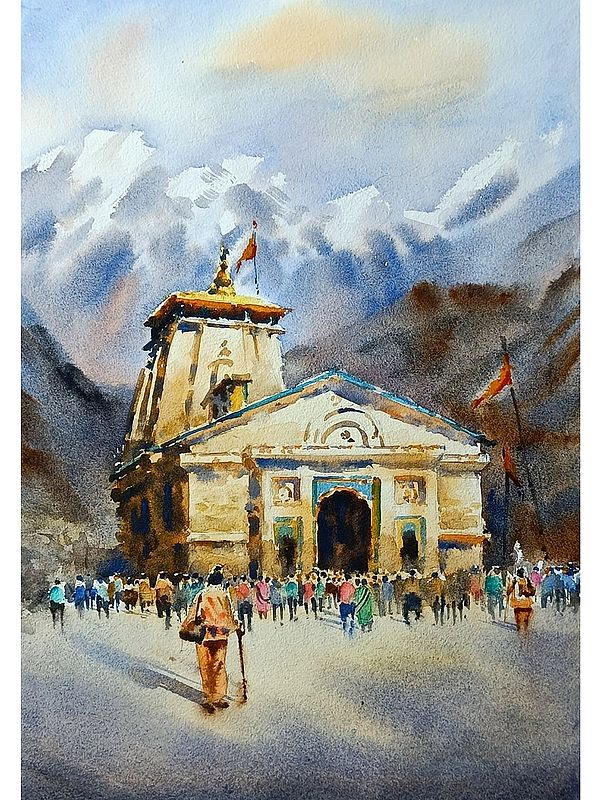 Kedarnath Temple Morning View | Water Color On 100% Cotton Paper | Kulwinder Singh