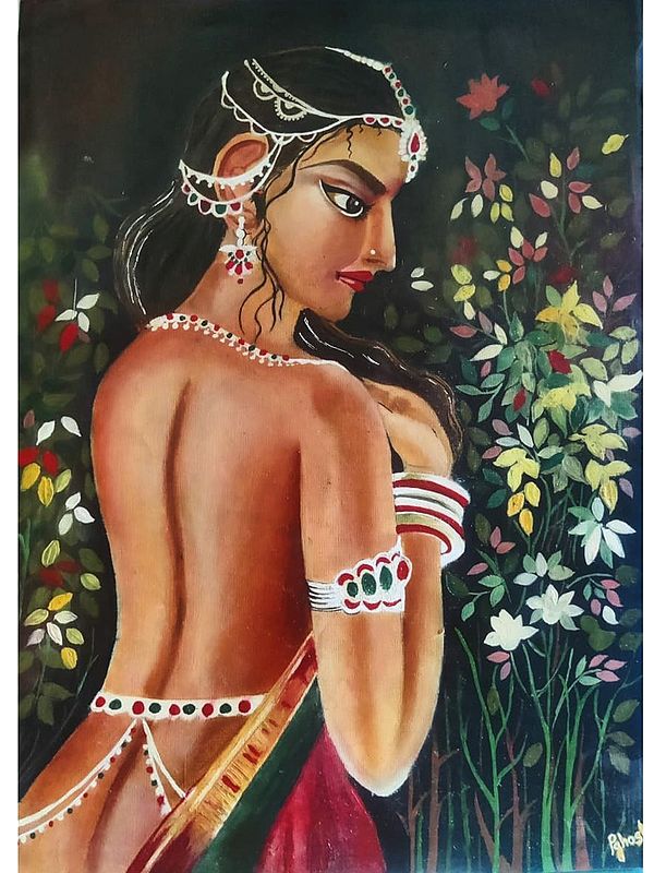 Backless Lady | Oil Color Painting on Paper | Poulavi Ghosh