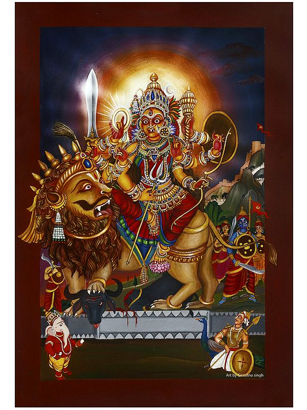 Goddess Durga | Gouache on Watercolour Paper | Painting by Giri Ratna Singh