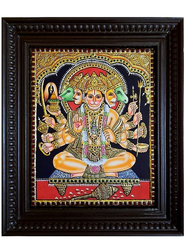 Panchamukhi Hanuman Tanjore Painting with Frame | Tanjore Artwork by Prabhu