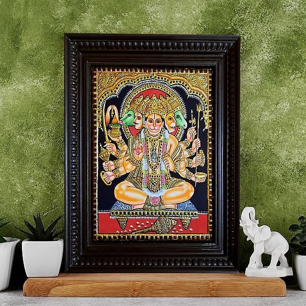 Panchamukhi Hanuman Tanjore Painting With Frame 