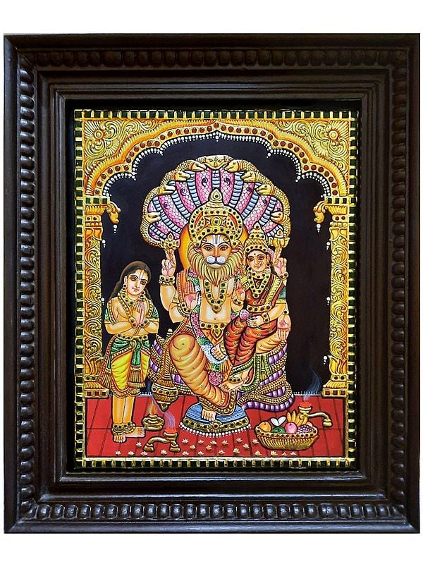 Lakshmi - Narasimha with Bhakta Prahalad | With Frame | Prabhu Tanjore Painting
