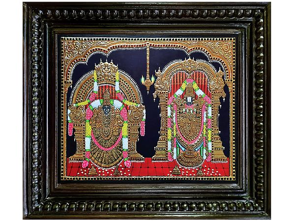 Tirupati Balaji (Venkateswara) With Goddess Padmavati | Prabhu Tanjore Painting | With Frame