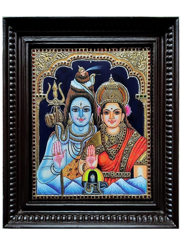 Lord Shiva with Goddess Parvati | Prabhu Tanjore Painting | With Frame