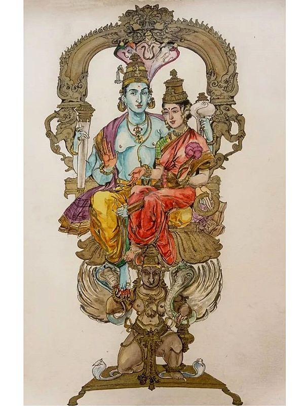 Lord Vishnu and Lakshmi Seated on Garuda | Water Color Painting | Anuj Shastrakar