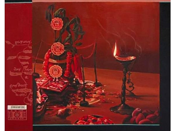 Fuler Mala Dwiper Alo Dhuper Dwowa (Garland of Flowers Lamp Light Smoke of Incense) | Acrylic Painting on Canvas | Arup Ratan Choudhury