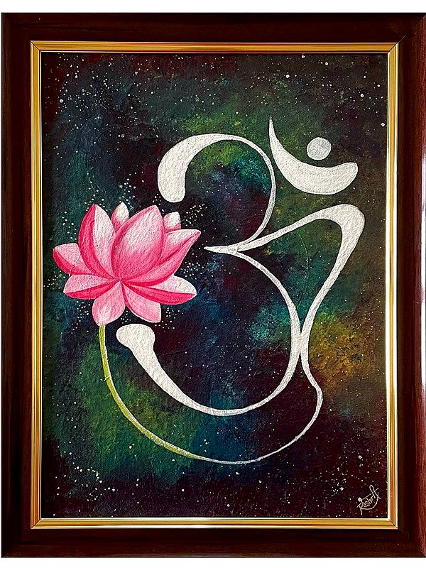 Om with Lotus | Acrylic on Canvas | Roshni Jashnani