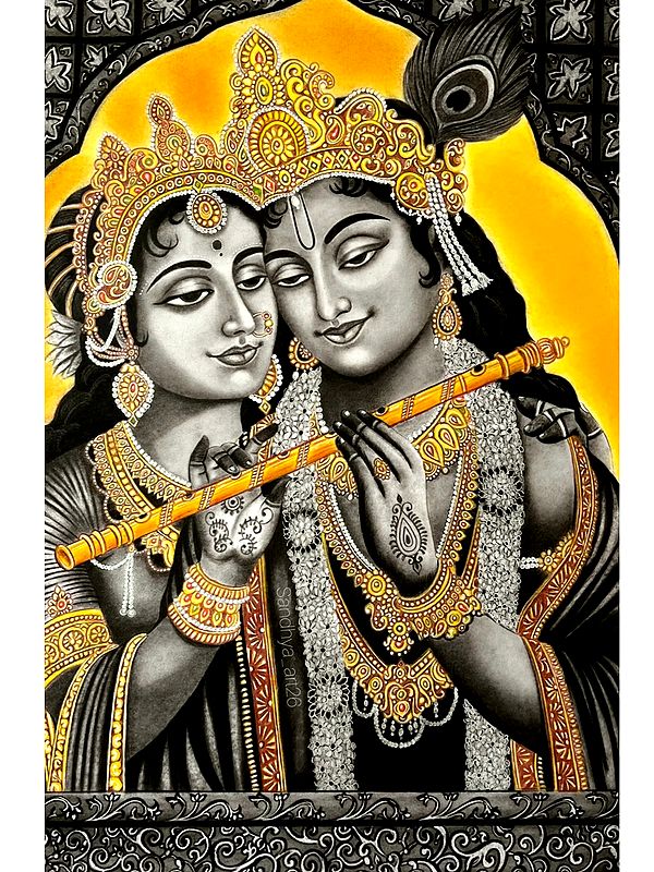 Radha Krishna | Charcoal And Pencil Color On Bristol Paper | Sandhya Pandit