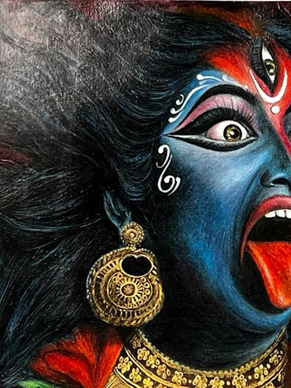 Goddess Kali  Oil Pastel Color  Painting by Sanju Basu  Exotic India Art