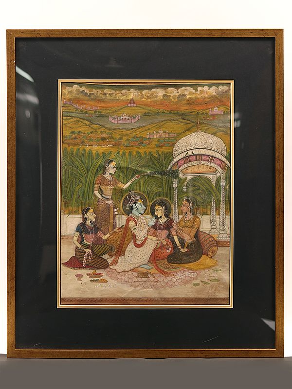 29" Framed Radha Krishna Painting | Wall Hanging Painting