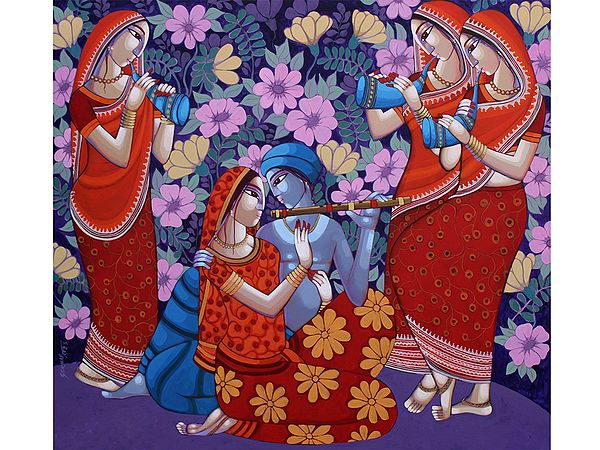 Krishna Leela | Acrylic on Canvas | Painting by Sekhar Roy