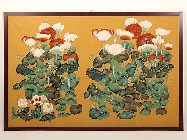 31" Framed Chinese Flower Painting | Wall Decor