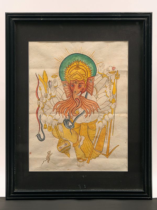 23" Lord Ganesha with Many Arms and Trunks | Framed Painting