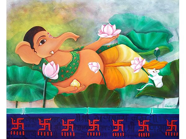 Lord Ganesha (Padma) | Acrylic Painting On Canvas | Sourav Sinha