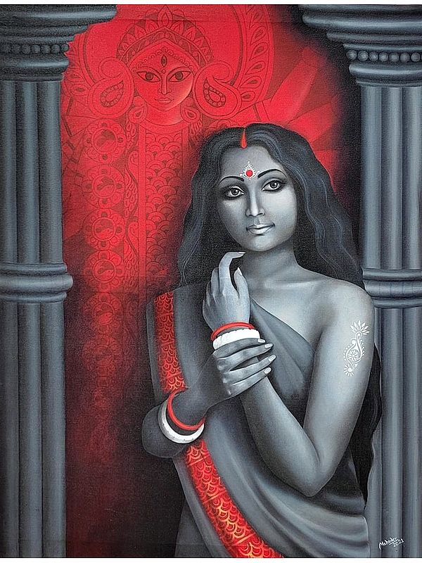 Durga and Her Bhakta | Acrylic Painting On Canvas | Mahadev Swarnakar