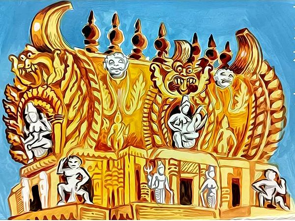 Top of Gopuram Temple | Acrylic on Paper | Mangaly Ghosh