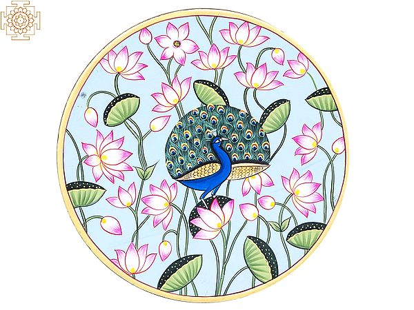 Peacock with Lotus Background Painting on MDF Wall Plate | Arvind Kumar Sharma