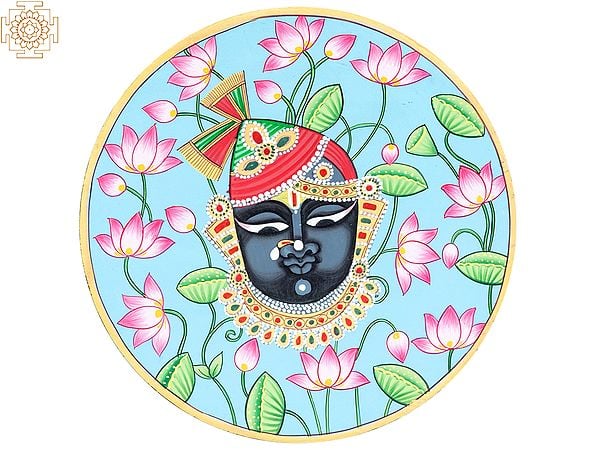 Lord Shrinathji with Lotus Background Pichwai Painting on MDF Wall Plate | Arvind Kumar Sharma