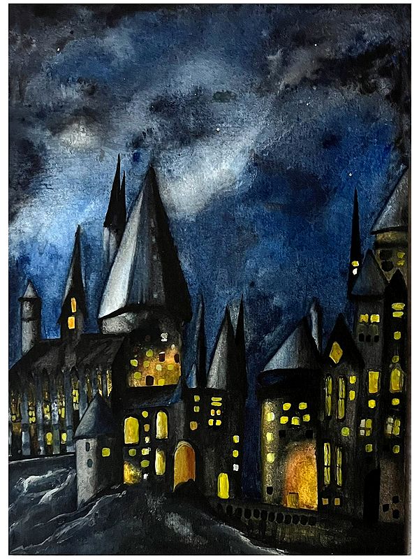 Night View Of Howgwarts | Watercolor Painting | Ayushi
