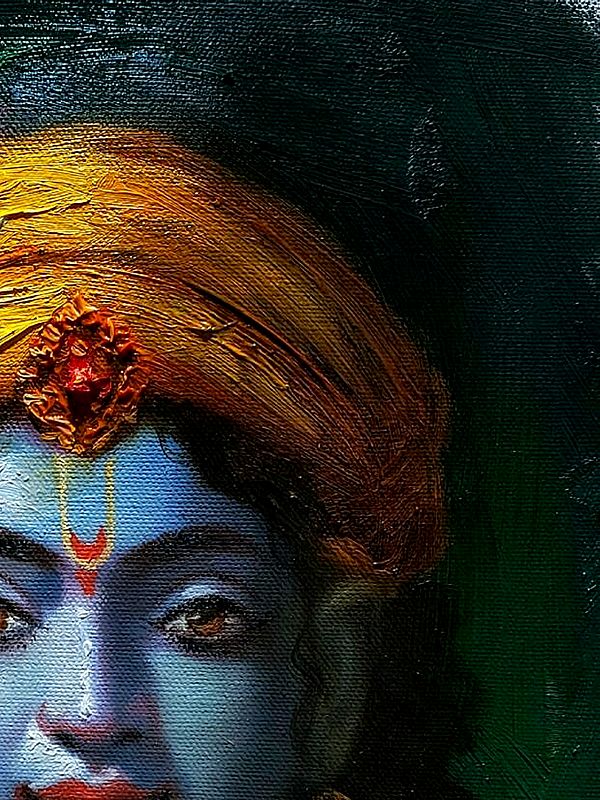 Lord Krishna Oil Painting on Canvas by Paul Chiranjit Exotic India Art