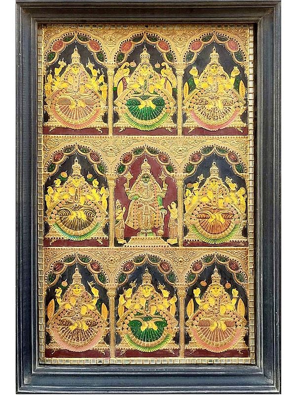 Ashtalakshmi Vishnu | Embossed Gold Work | Tanjore Painting | With Frame