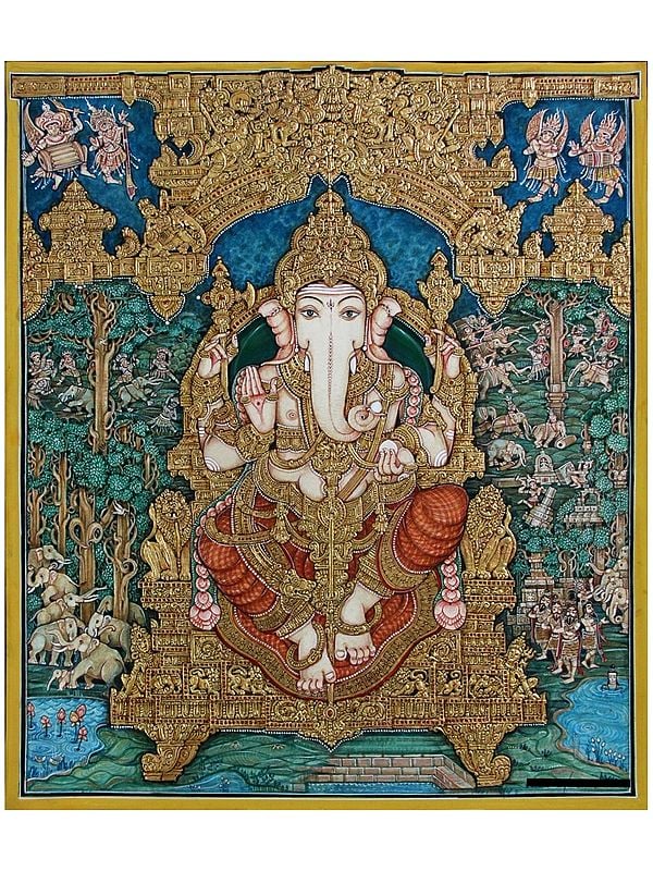 Lord Ganapati Mysore Painting | Gold Foil Work | Unframed