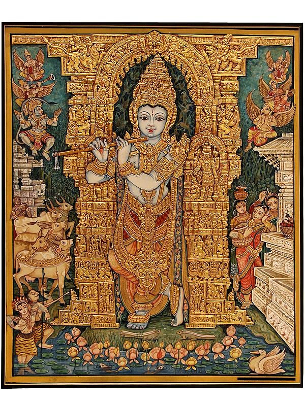Sri Krishna In Durbar | Miniature Work | Mysore Painting | With Frame