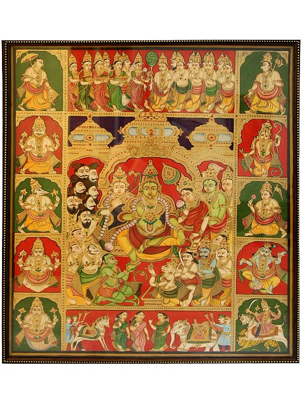 Pattabhishekam Series Of Rama | Miniature Embossed | Mysore Painting | With Frame