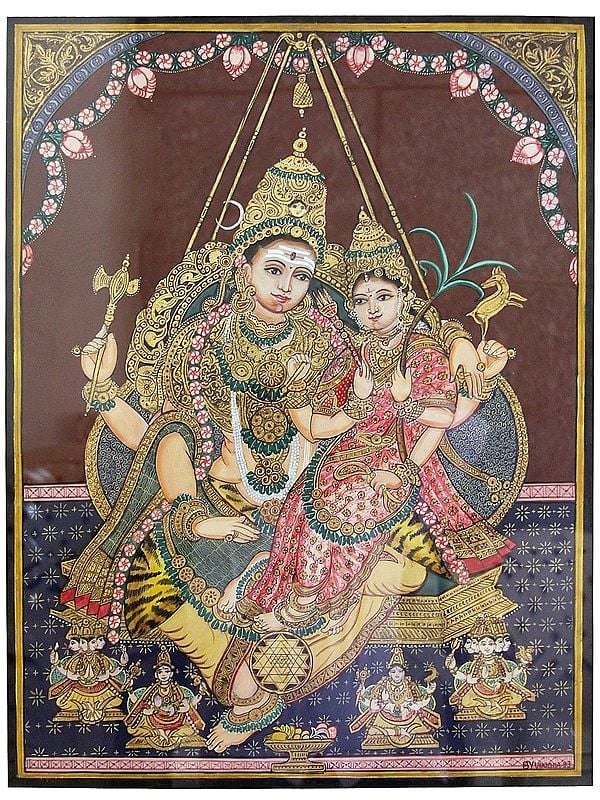 Uma Maheshwar | Gold Foil Work | Mysore Painting | With Frame