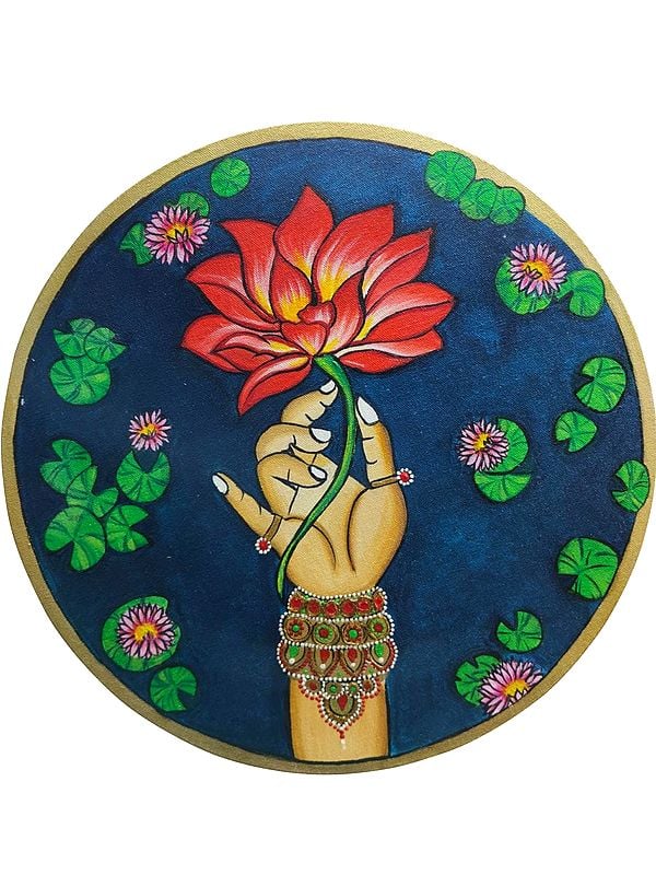 Lotus Flower in Pichwai Art | Acrylic Color on Canvas | By Shalini