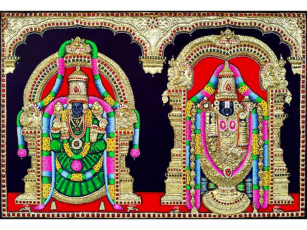 Tirupati Balaji (Venketeshwara) with Padmavati | Tanjore Painting by My Angadi