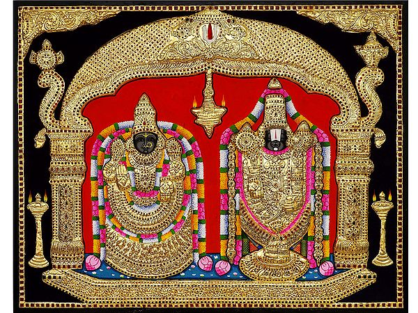 Tirupati Balaji with Padmavati | Tanjore Painting by My Angadi