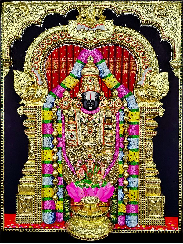 God Tirupati Balaji with Goddess Lakshmi | Tanjore Painting by My Angadi