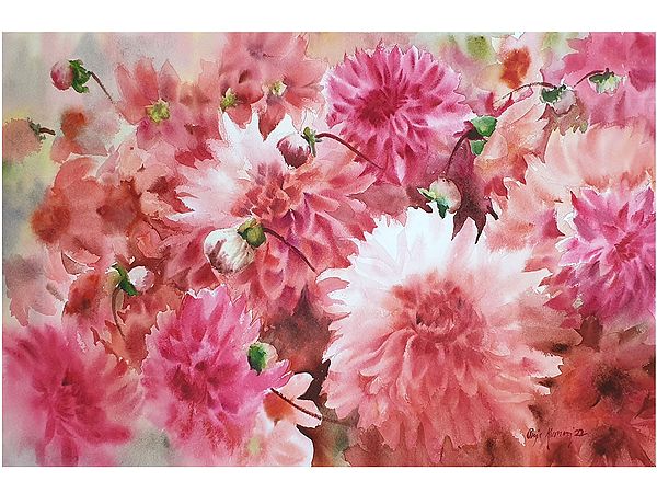 Dhalia Flower | Watercolor Painting on Paper by Puja Kumar