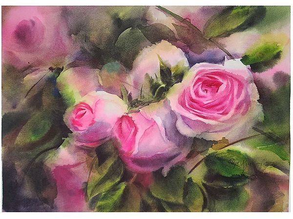 Pink Roses | Watercolor On Paper | Puja Kumar